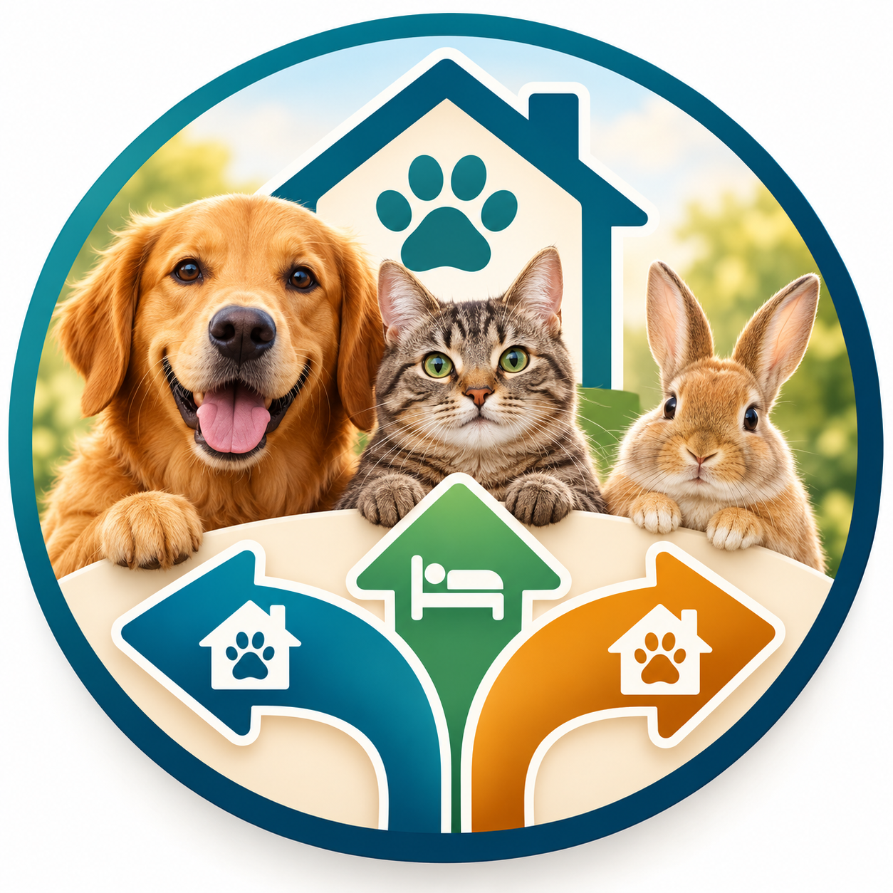 Dog, cat and rabbit illustrating pet-care choices