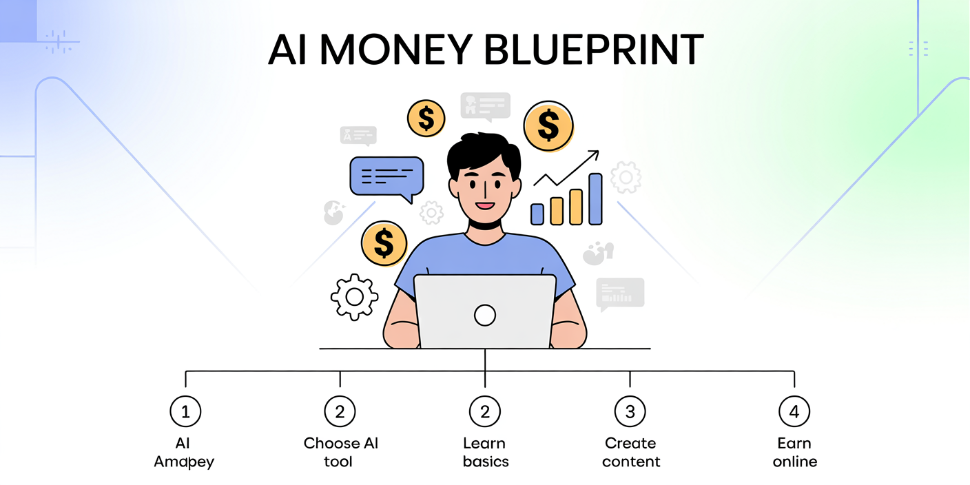 Beginner using AI tools to make money online with a simple step-by-step plan